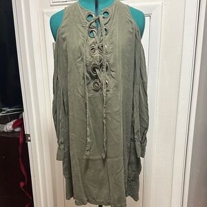 Olive Green Lace-Up Women's dress